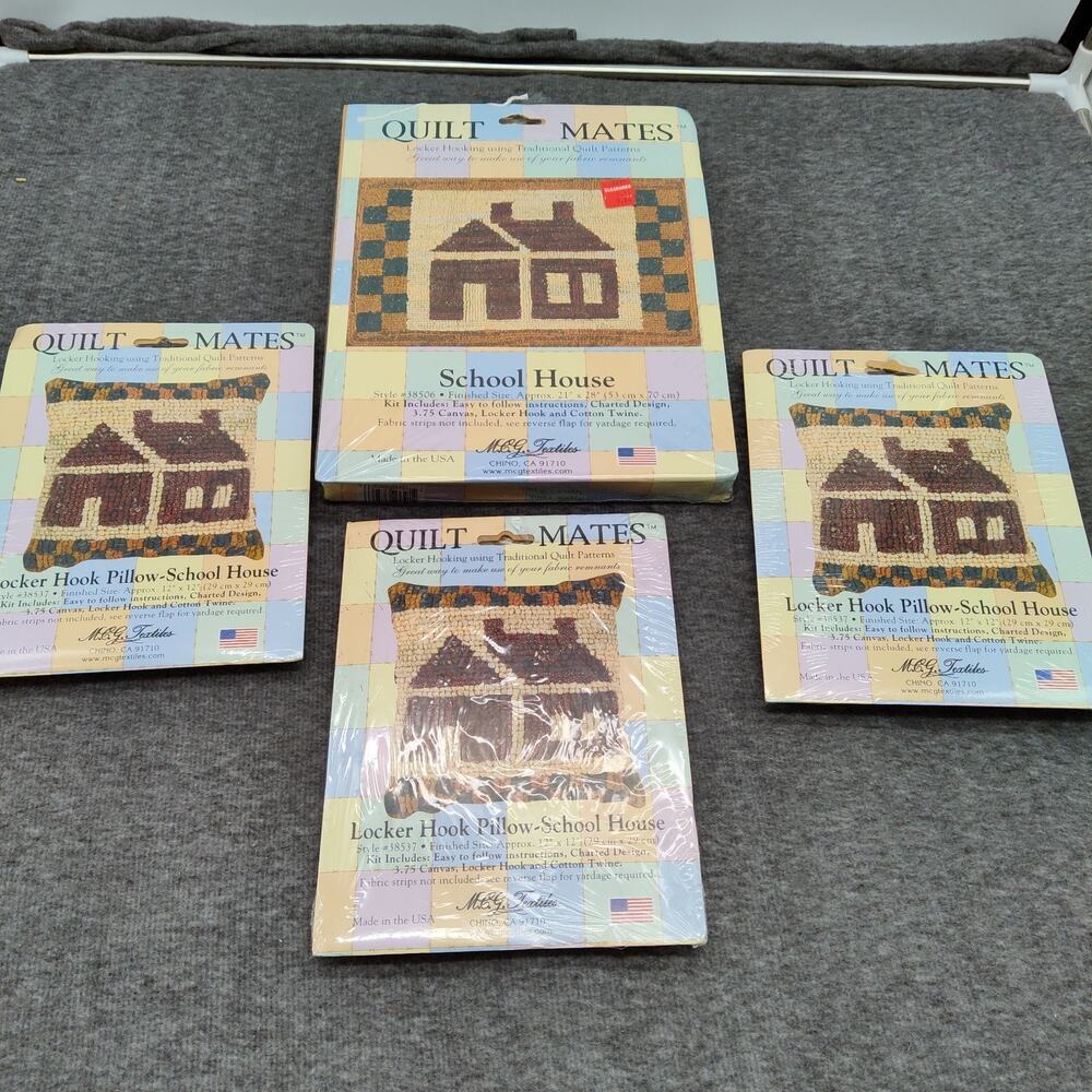 4X MCG Textiles Quilt Mates Locker Hook 1 Rug 3 Pillows School House 38506 NEW